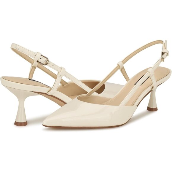 Nine West Womens Chic Cream Faux Leather Pointed Closed Toe Ankle Buckle Pumps - Picture 6 of 6